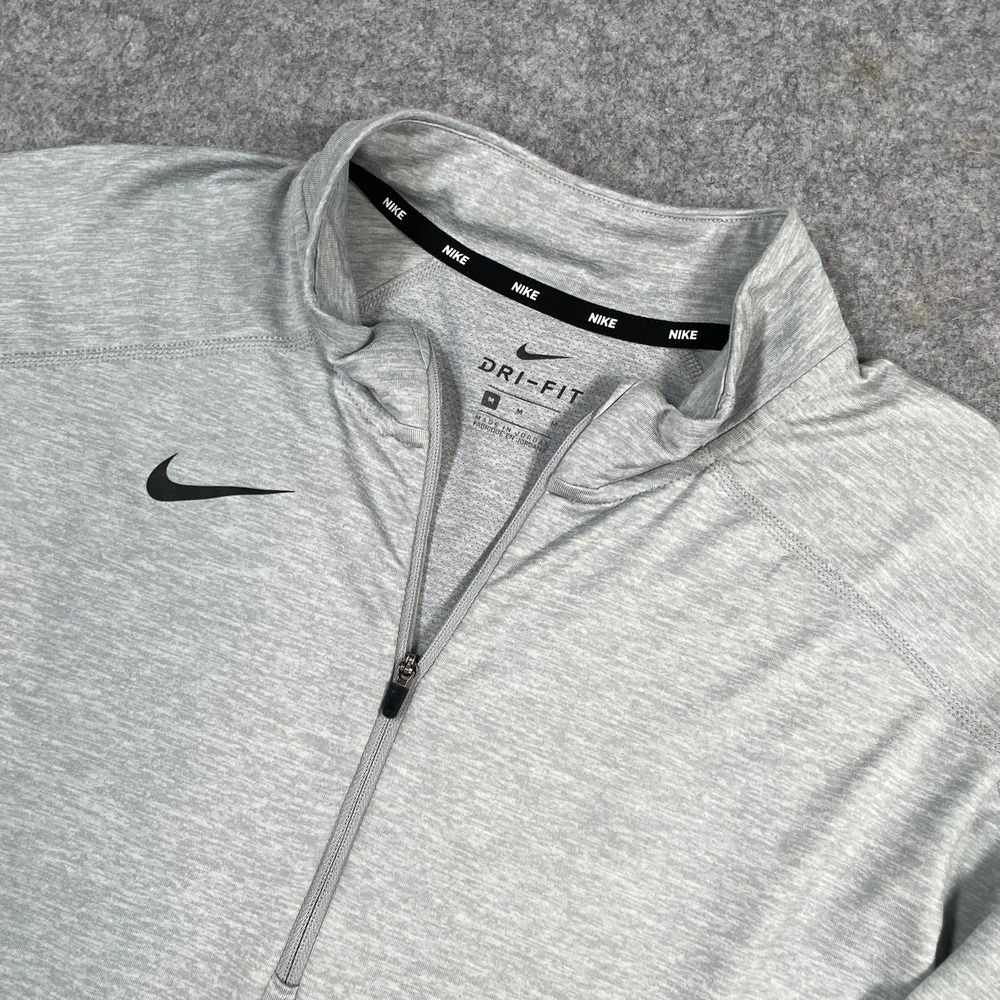 Nike Mens Quarter Zip Pullover M Gray Dri-FIT Heathered Thumbholes